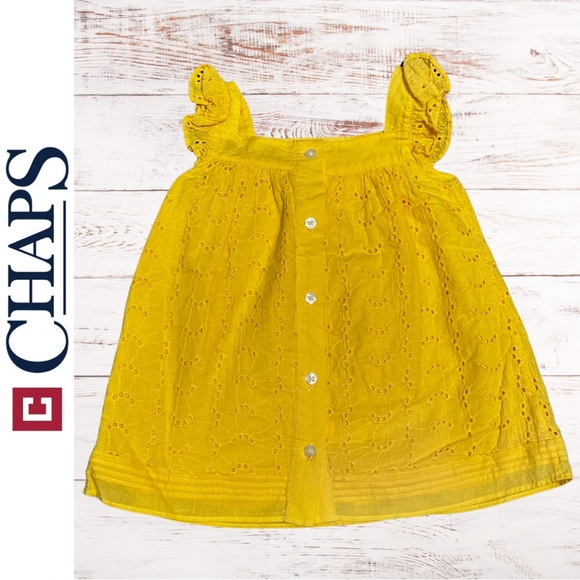 Chaps Baby Infant Girls Yellow Eyelet Dress Lace Sleeveless / Size 12 months - Picture 6 of 9